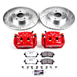 KC1120-26 2-Wheel Set Front Brake Kit With Calipers, Cross-drilled and Slotted 5 Lugs 277 mm Red Powdercoat Caliper, Carbon Fiber Ceramic, Includes (1) Disc and Pad Kit and (1) Caliper