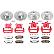 KC1127-26 2-Wheel Set Front and Rear Brake Kit With Calipers, Cross-drilled and Slotted 5 Lugs 266 mm Red Powdercoat Caliper, Carbon Fiber Ceramic, Includes (2) Disc and Pad Kit and (2) Caliper
