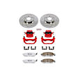 KC112A-26 2-Wheel Set Front Brake Kit With Calipers, Cross-drilled and Slotted 5 Lugs 319.5 mm Red Powdercoat Caliper, Carbon Fiber Ceramic, Includes (1) Disc and Pad Kit and (1) Caliper