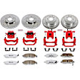 KC114-26 2-Wheel Set Front and Rear Brake Kit With Calipers, Cross-drilled and Slotted 5 Lugs 308 mm Red Powdercoat Caliper, Carbon Fiber Ceramic, Includes (2) Disc and Pad Kit and (2) Caliper
