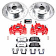 KC1148A-36 2-Wheel Set Rear Brake Kit With Calipers, Cross-drilled and Slotted 5 Lugs 287 mm Red Powdercoat Caliper, Carbon Fiber Ceramic, AWD, Includes (1) Disc and Pad Kit and (1) Caliper