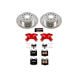 KC1149A 2-Wheel Set Rear Brake Kit With Calipers, Cross-drilled and Slotted 5 Lugs 307 mm Red Powdercoat Caliper, Carbon Fiber Ceramic, Includes (1) Disc and Pad Kit and (1) Caliper