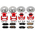 KC114 2-Wheel Set Front and Rear Brake Kit With Calipers, Cross-drilled and Slotted 5 Lugs 308 mm Red Powdercoat Caliper, Carbon Fiber Ceramic, Includes (2) Disc and Pad Kit and (2) Caliper