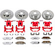 KC114B-26 2-Wheel Set Front and Rear Brake Kit With Calipers, Cross-drilled and Slotted 5 Lugs 308 mm Red Powdercoat Caliper, Carbon Fiber Ceramic, Includes (2) Disc and Pad Kit and (2) Caliper