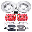 KC1176 2-Wheel Set Front Brake Kit With Calipers, Cross-drilled and Slotted 6 Lugs 283 mm Red Powdercoat Caliper, Carbon Fiber Ceramic, Includes (1) Disc and Pad Kit and (1) Caliper