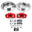KC1203-26 2-Wheel Set Rear Brake Kit With Calipers, Cross-drilled and Slotted 5 Lugs 262 mm Red Powdercoat Caliper, Carbon Fiber Ceramic, Includes (1) Disc and Pad Kit and (1) Caliper