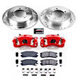 KC1203 2-Wheel Set Rear Brake Kit With Calipers, Cross-drilled and Slotted 5 Lugs 262 mm Red Powdercoat Caliper, Carbon Fiber Ceramic, Includes (1) Disc and Pad Kit and (1) Caliper