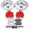 2003 Toyota Tacoma - Front Brake Kit With Calipers, Silver zinc-plated, Cross-drilled and Slotted, 5 Lugs, 254.2 mm, RWD,  5 Stud, Carbon Fiber Ceramic, Powdercoated red, Z36 Extreme Truck And Tow