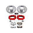 KC1233A-36 2-Wheel Set Front Brake Kit With Calipers, Cross-drilled and Slotted 6 Lugs 297 mm Red Powdercoat Caliper, Carbon Fiber Ceramic, Includes (1) Disc and Pad Kit and (1) Caliper