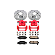 KC1239A 2-Wheel Set Front Brake Kit With Calipers, Cross-drilled and Slotted 4 Lugs 260 mm Red Powdercoat Caliper, Carbon Fiber Ceramic, Includes (1) Disc and Pad Kit and (1) Caliper