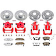 KC1240A-26 2-Wheel Set Front and Rear Brake Kit With Calipers, Cross-drilled and Slotted 4 Lugs 259 mm Red Powdercoat Caliper, Carbon Fiber Ceramic, Includes (2) Disc and Pad Kit and (2) Caliper