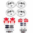 KC1240B 2-Wheel Set Front and Rear Brake Kit With Calipers, Cross-drilled and Slotted 4 Lugs 259 mm Red Powdercoat Caliper, Carbon Fiber Ceramic, Includes (2) Disc and Pad Kit and (2) Caliper