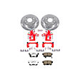 KC1243-26 2-Wheel Set Rear Brake Kit With Calipers, Cross-drilled and Slotted 5 Lugs 259 mm Red Powdercoat Caliper, Carbon Fiber Ceramic, Includes (1) Disc and Pad Kit and (1) Caliper