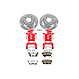 KC1244-26 2-Wheel Set Rear Brake Kit With Calipers, Cross-drilled and Slotted 4 Lugs 259 mm Red Powdercoat Caliper, Carbon Fiber Ceramic, Includes (1) Disc and Pad Kit and (1) Caliper