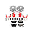 KC1244 2-Wheel Set Rear Brake Kit With Calipers, Cross-drilled and Slotted 4 Lugs 259 mm Red Powdercoat Caliper, Carbon Fiber Ceramic, Includes (1) Disc and Pad Kit and (1) Caliper