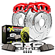 KC1301-26 2-Wheel Set Front Brake Kit With Calipers, Cross-drilled and Slotted 5 Lugs 276 mm Red Powdercoat Caliper, Carbon Fiber Ceramic, Includes (1) Disc and Pad Kit and (1) Caliper