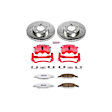 KC1301-26 2-Wheel Set Front Brake Kit With Calipers, Cross-drilled and Slotted 5 Lugs 276 mm Red Powdercoat Caliper, Carbon Fiber Ceramic, Includes (1) Disc and Pad Kit and (1) Caliper