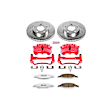 KC1301A-26 2-Wheel Set Front Brake Kit With Calipers, Cross-drilled and Slotted 5 Lugs 276 mm Red Powdercoat Caliper, Carbon Fiber Ceramic, Includes (1) Disc and Pad Kit and (1) Caliper