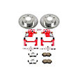 KC1303-26 2-Wheel Set Rear Brake Kit With Calipers, Cross-drilled and Slotted 5 Lugs 267 mm Red Powdercoat Caliper, Carbon Fiber Ceramic, Includes (1) Disc and Pad Kit and (1) Caliper