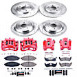 KC1365 2-Wheel Set Front and Rear Brake Kit With Calipers, Cross-drilled and Slotted 5 Lugs 294.9 mm Red Powdercoat Caliper, Carbon Fiber Ceramic, Includes (2) Disc and Pad Kit and (2) Caliper