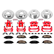 KC1381 2-Wheel Set Front and Rear Brake Kit With Calipers, Cross-drilled and Slotted 5 Lugs 300 mm Red Powdercoat Caliper, Carbon Fiber Ceramic, Includes (2) Disc and Pad Kit and (2) Caliper