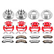 KC1393-36 2-Wheel Set Front and Rear Brake Kit With Calipers, Cross-drilled and Slotted 8 Lugs 326 mm Red Powdercoat Caliper, Carbon Fiber Ceramic, RWD, Includes (2) Disc and Pad Kit and (2) Caliper