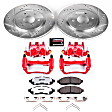KC142-36 2-Wheel Set Front Brake Kit With Calipers, Cross-drilled and Slotted 6 Lugs 296 mm Red Powdercoat Caliper, Carbon Fiber Ceramic, Includes (1) Disc and Pad Kit and (1) Caliper