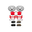 KC1433 2-Wheel Set Front Brake Kit With Calipers, Cross-drilled and Slotted 5 Lugs 296 mm Red Powdercoat Caliper, Carbon Fiber Ceramic, Includes (1) Disc and Pad Kit and (1) Caliper