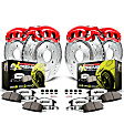KC1438-26 2-Wheel Set Front and Rear Brake Kit With Calipers, Cross-drilled and Slotted 5 Lugs 278 mm Red Powdercoat Caliper, Carbon Fiber Ceramic, Includes (2) Disc and Pad Kit and (2) Caliper