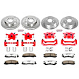 KC1438-26 2-Wheel Set Front and Rear Brake Kit With Calipers, Cross-drilled and Slotted 5 Lugs 278 mm Red Powdercoat Caliper, Carbon Fiber Ceramic, Includes (2) Disc and Pad Kit and (2) Caliper
