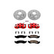 KC1441 2-Wheel Set Front Brake Kit With Calipers, Cross-drilled and Slotted 5 Lugs 305 mm Red Powdercoat Caliper, Carbon Fiber Ceramic, Includes (1) Disc and Pad Kit and (1) Caliper