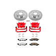 KC1453-26 2-Wheel Set Front Brake Kit With Calipers, Cross-drilled and Slotted 6 Lugs Red Powdercoat Caliper, Carbon Fiber Ceramic, Includes (1) Disc and Pad Kit and (1) Caliper