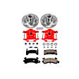 KC1482 2-Wheel Set Front Brake Kit With Calipers, Cross-drilled and Slotted 5 Lugs 267 mm Red Powdercoat Caliper, Carbon Fiber Ceramic, Includes (1) Disc and Pad Kit and (1) Caliper