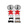 KC1485 2-Wheel Set Front Brake Kit With Calipers, Cross-drilled and Slotted 5 Lugs Red Powdercoat Caliper, Carbon Fiber Ceramic, Z23 Evolution Sport Series, Includes (1) Disc and Pad Kit and (1) Caliper
