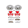 KC152-26 2-Wheel Set Front Brake Kit With Calipers, Cross-drilled and Slotted 5 Lugs 289.5 mm Red Powdercoat Caliper, Carbon Fiber Ceramic, Includes (1) Disc and Pad Kit and (1) Caliper