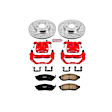 KC152 2-Wheel Set Front Brake Kit With Calipers, Cross-drilled and Slotted 5 Lugs 289.5 mm Red Powdercoat Caliper, Carbon Fiber Ceramic, Includes (1) Disc and Pad Kit and (1) Caliper