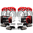 KC1535 2-Wheel Set Front and Rear Brake Kit With Calipers, Cross-drilled and Slotted 5 Lugs 278 mm Red Powdercoat Caliper, Carbon Fiber Ceramic, Includes (2) Disc and Pad Kit and (2) Caliper