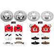 KC1535 2-Wheel Set Front and Rear Brake Kit With Calipers, Cross-drilled and Slotted 5 Lugs 278 mm Red Powdercoat Caliper, Carbon Fiber Ceramic, Includes (2) Disc and Pad Kit and (2) Caliper