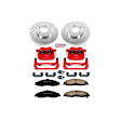 KC1547 2-Wheel Set Front Brake Kit With Calipers, Cross-drilled and Slotted 5 Lugs 303 mm Red Powdercoat Caliper, Carbon Fiber Ceramic, Includes (1) Disc and Pad Kit and (1) Caliper