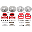 2002 Chevrolet Camaro - Front and Rear Brake Kit With Calipers, Silver zinc-plated, Cross-drilled and Slotted, 5 Lugs, Front-303 mm/Rear-305 mm, Carbon Fiber Ceramic, Powdercoated red, Z26 Street Warrior Carbon-Fiber Ceramic Series