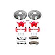 KC1558-26 2-Wheel Set Rear Brake Kit With Calipers, Cross-drilled and Slotted 5 Lugs 278 mm Red Powdercoat Caliper, Carbon Fiber Ceramic, Includes (1) Disc and Pad Kit and (1) Caliper