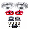 KC1558A 2-Wheel Set Rear Brake Kit With Calipers, Cross-drilled and Slotted 5 Lugs 278 mm Red Powdercoat Caliper, Carbon Fiber Ceramic, Includes (1) Disc and Pad Kit and (1) Caliper