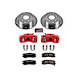 KC155 2-Wheel Set Rear Brake Kit With Calipers, Cross-drilled and Slotted 5 Lugs 261 mm Red Powdercoat Caliper, Carbon Fiber Ceramic, Includes (1) Disc and Pad Kit and (1) Caliper
