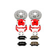 KC1610 2-Wheel Set Front Brake Kit With Calipers, Cross-drilled and Slotted 5 Lugs 295.8 mm Red Powdercoat Caliper, Carbon Fiber Ceramic, Includes (1) Disc and Pad Kit and (1) Caliper