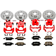 KC1612 2-Wheel Set Front and Rear Brake Kit With Calipers, Cross-drilled and Slotted 5 Lugs 270 mm Red Powdercoat Caliper, Carbon Fiber Ceramic, Includes (2) Disc and Pad Kit and (2) Caliper