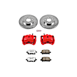 KC1617-26 2-Wheel Set Front Brake Kit With Calipers, Cross-drilled and Slotted 5 Lugs 276.2 mm Red Powdercoat Caliper, Carbon Fiber Ceramic, Includes (1) Disc and Pad Kit and (1) Caliper