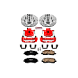 KC1678 2-Wheel Set Front Brake Kit With Calipers, Cross-drilled and Slotted 5 Lugs 276 mm Red Powdercoat Caliper, Carbon Fiber Ceramic, Includes (1) Disc and Pad Kit and (1) Caliper