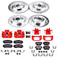 KC1715A 2-Wheel Set Front and Rear Brake Kit With Calipers, Cross-drilled and Slotted 5 Lugs 320 mm Red Powdercoat Caliper, Carbon Fiber Ceramic, Includes (2) Disc and Pad Kit and (2) Caliper