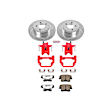 KC1720-26 2-Wheel Set Rear Brake Kit With Calipers, Cross-drilled and Slotted 5 Lugs 320 mm Red Powdercoat Caliper, Carbon Fiber Ceramic, Includes (1) Disc and Pad Kit and (1) Caliper