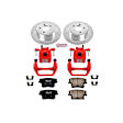 KC1720 2-Wheel Set Rear Brake Kit With Calipers, Cross-drilled and Slotted 5 Lugs 320 mm Red Powdercoat Caliper, Carbon Fiber Ceramic, Includes (1) Disc and Pad Kit and (1) Caliper